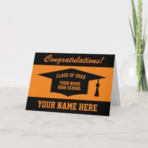 Congratulations black and orange school graduation card