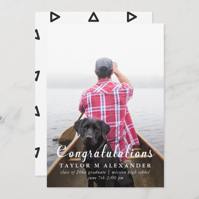 Congratulations Black and White Geometric Pattern Announcement (Front/Back)