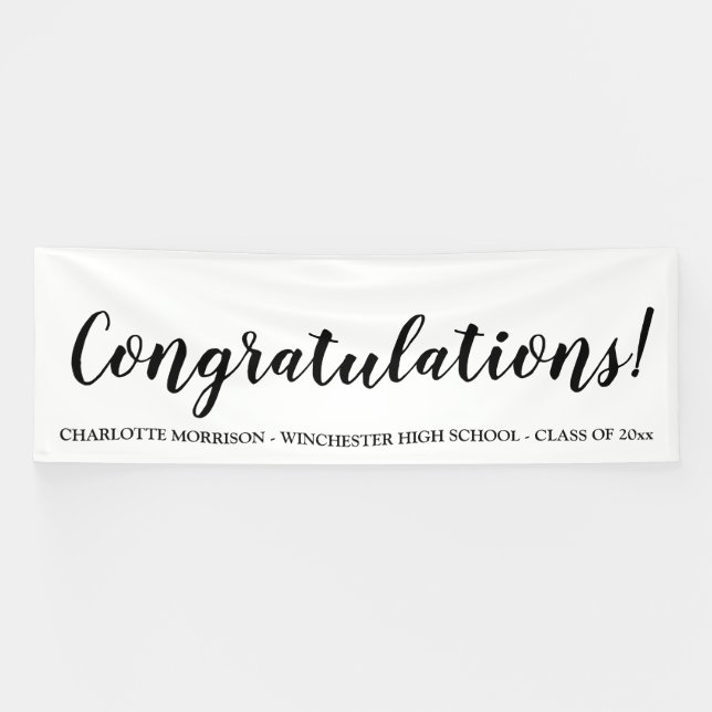Congratulations black custom script graduation banner (Horizontal)