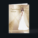 Congratulations Black Debutante Card<br><div class="desc">Congratulations card for a black debutante. The background is a very classy faux gold mix. The debutante is wearing a straight white gown with a gold colored waist and hair piece, and is carrying a beautiful mixed floral bouquet. Thanks to Creative Fabrica, and the Hungryjpeg for some of the elements...</div>