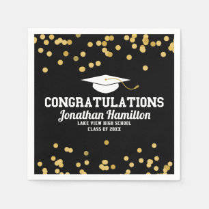 Congratulations Black Gold Confetti Grad Party Napkin