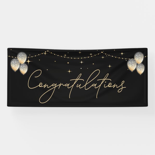 Congratulations Black Gold Elegant Banner (Horizontal)