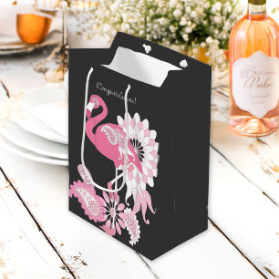Congratulations! Black Paisley Pink Flamingo Medium Gift Bag