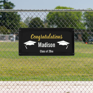 Congratulations Black White and Gold Graduation Banner