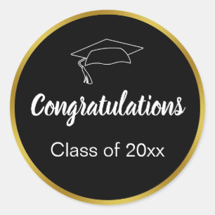 Congratulations Black White Gold Class Graduation Classic Round Sticker
