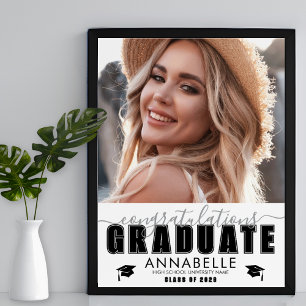 Congratulations Black White Photo Graduation Party Poster