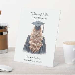 Congratulations Blonde Female Graduate Class of Pedestal Sign