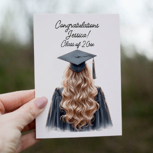 Congratulations Blonde Female Graduate in Black Thank You Card