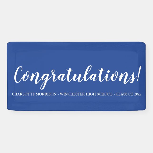 Congratulations blue custom script text graduation banner (Horizontal)