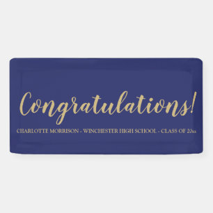 Congratulations blue gold custom script graduation banner