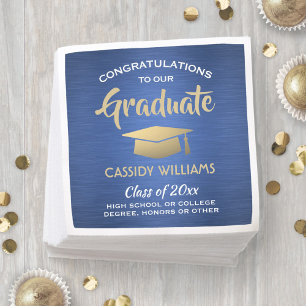 Congratulations Blue Gold White Modern Graduation Napkin