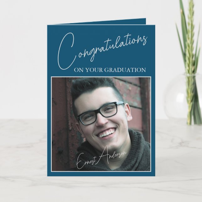 Congratulations Blue Graduate Photo Graduation Card (Front)