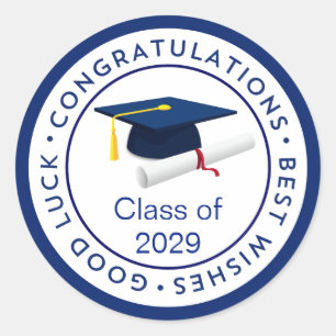 Congratulations Blue Mortar Class of any year  Cla Classic Round Sticker