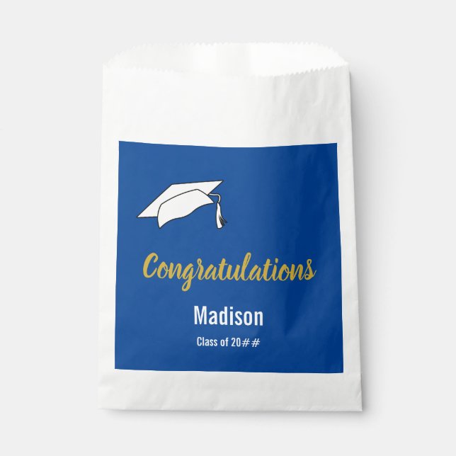 Congratulations Blue White & Gold Graduation Favour Bag (Front)