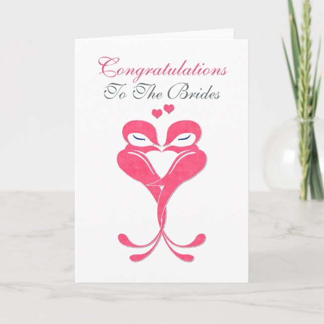 Congratulations Brides Love Birds Lesbian Wedding Card (Front)