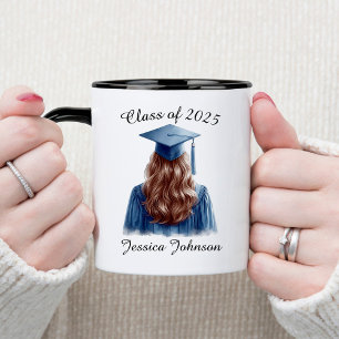 Congratulations Brunette Female Graduate in Blue Mug