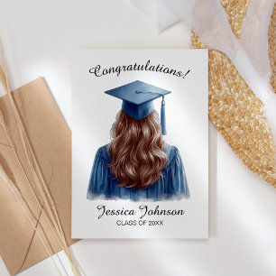Congratulations Brunette Female Graduate in Blue Thank You Card