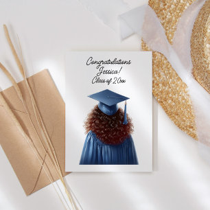 Congratulations Brunette Female Graduate in Blue Thank You Card