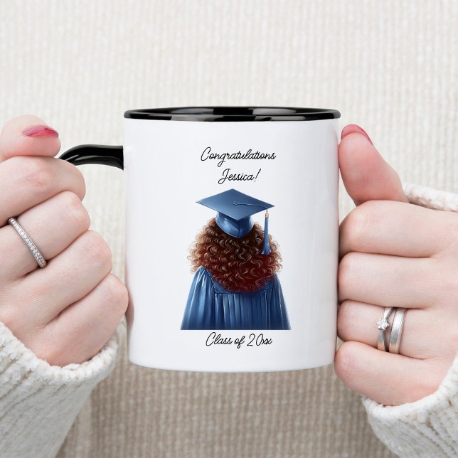 Congratulations Brunette Female Graduate in Blue Two-Tone Coffee Mug (Creator Uploaded)