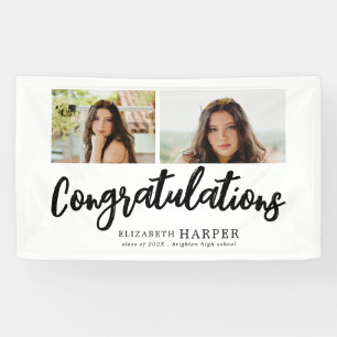 Congratulations Brush Script 2 Photo Graduation Banner