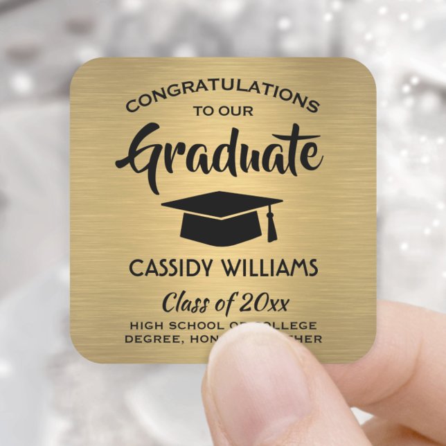 Congratulations Brushed Gold Faux Foil Graduation Square Sticker