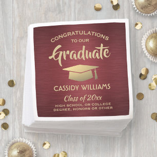 Congratulations Burgundy Red Gold Graduation Party Napkin