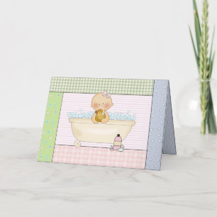 Congratulations Card: Baby Girl In Bathtub Card