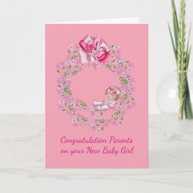 Congratulations Card for Parents of New Baby Girl (Front)