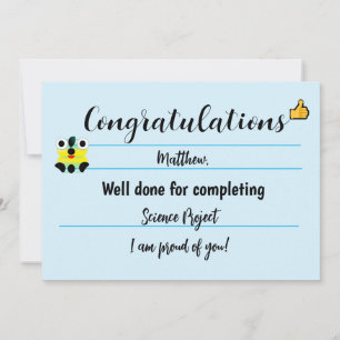 Congratulations Card with Cute Face- Blue