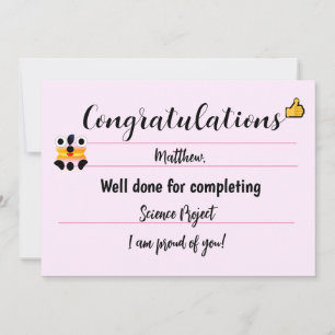 Congratulations Card with Cute Face- Pink