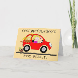 Congratulations Cartoon Female Passed Driving Test Card