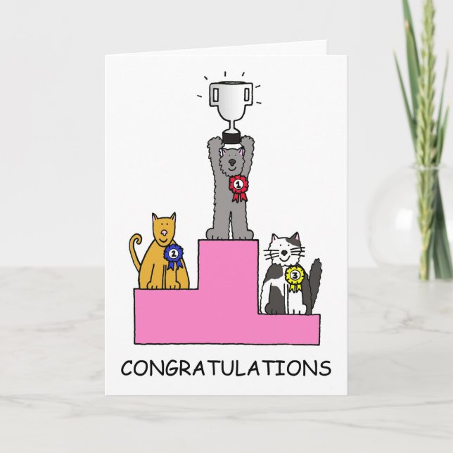 Congratulations Cat Show Success Cartoon Card (Front)