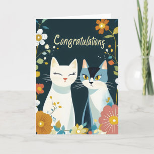 Congratulations Cats Flowers Cute Holiday Card