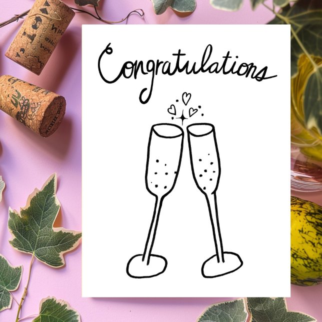 Congratulations Champagne Cheers Sketch Doodle  Postcard (Congratulations Champagne Cheers Sketch Doodle Wedding Engagement Anniversary Postcard
)