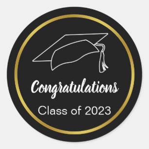 Congratulations Class of 2023 Black White Gold Classic Round Sticker
