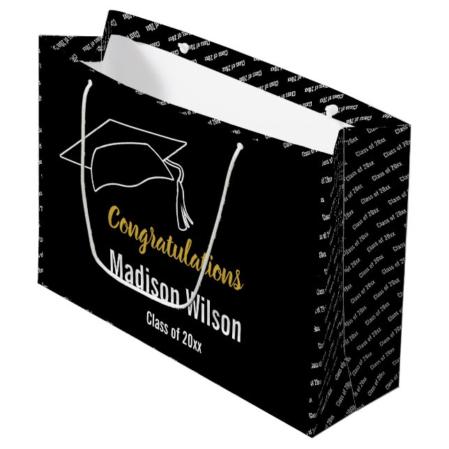 Congratulations Class of 2025 Grad's Name Template Large Gift Bag (Front Angled)