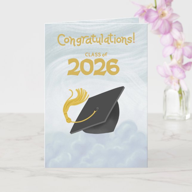 Congratulations Class of 2026 Black Graduation Cap Card (Orchid)