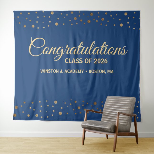 Congratulations Class of 2026 Blue Gold graduation Tapestry (In Situ (Horizontal))