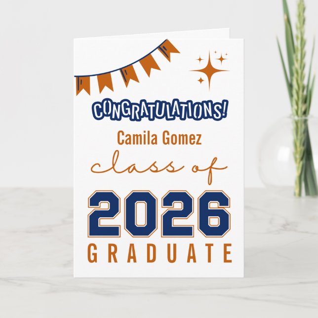 Congratulations Class of 2026 Blue Orange Grad Card (Front)