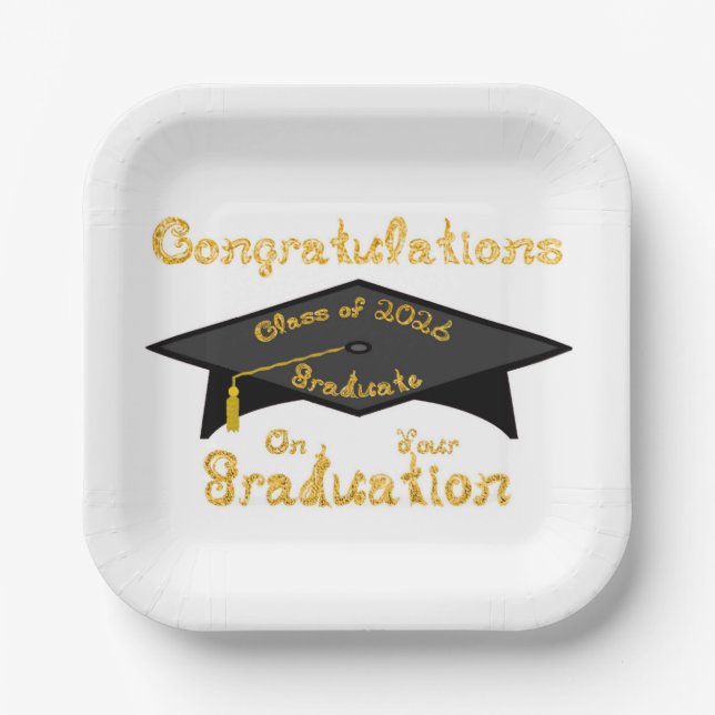 Congratulations Class of 2026 Graduate Black Cap Paper Plate (Front)