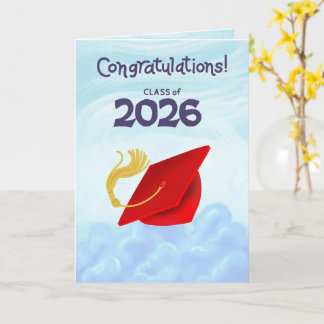 Congratulations Class of 2026 Red Graduation Cap Card