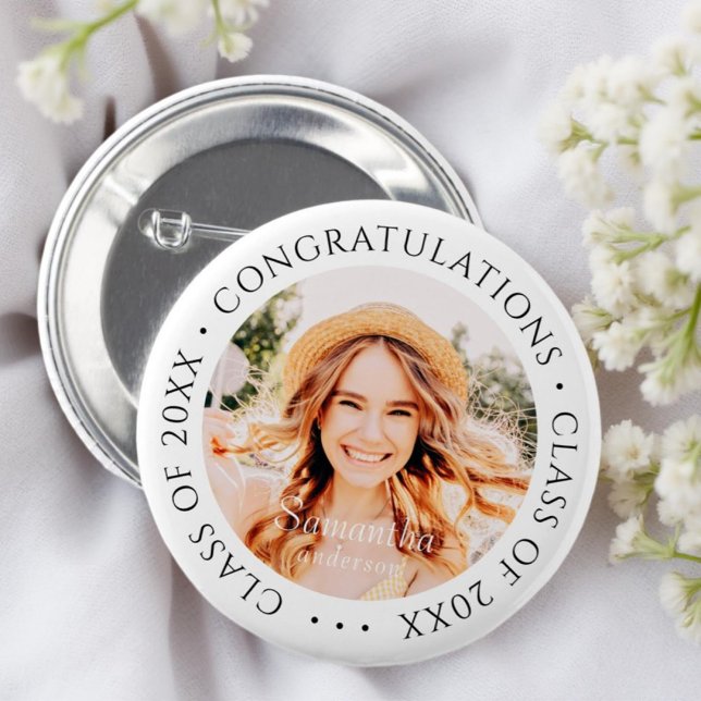 Congratulations Class of 20XX Modern Simple Photo 6 Cm Round Badge (Creator Uploaded)