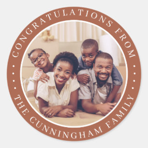 Congratulations Classic Simple Family Photo Round Sticker