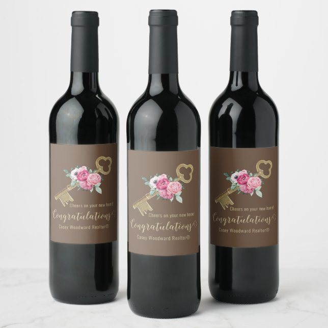 Congratulations Client New Home | Rustic Brown Wine Label (Bottles)