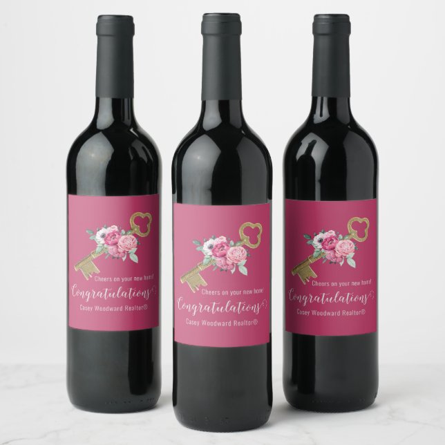 Congratulations Client New Home | Stylish Red  Wine Label (Bottles)