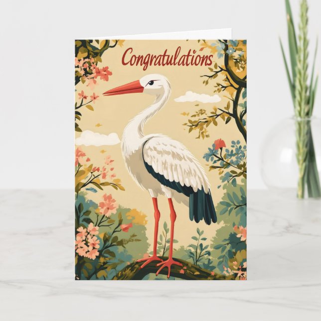 Congratulations Colourful Stork Holiday Card (Front)