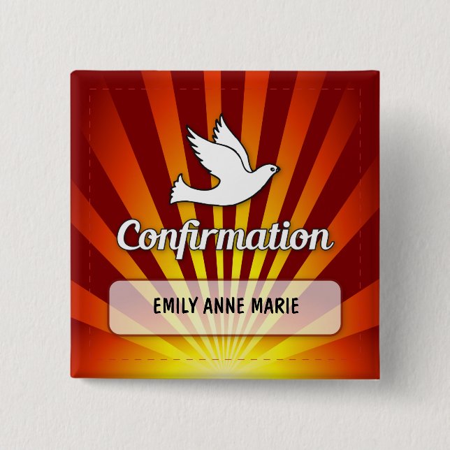 Congratulations Confirmation Dove with Gold, Red 15 Cm Square Badge (Front)