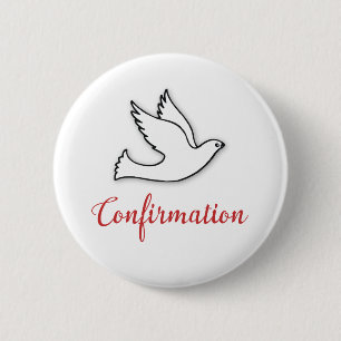 Congratulations Confirmation Dove with Gold, Red 6 Cm Round Badge