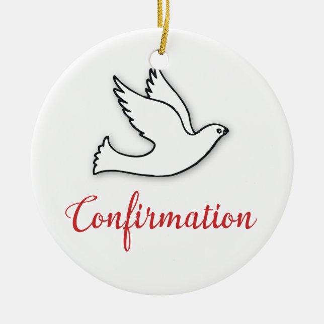Congratulations Confirmation Dove with Gold, Red Ceramic Tree Decoration (Front)