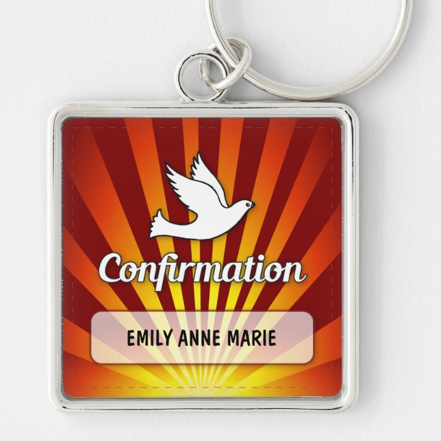 Congratulations Confirmation Dove with Gold, Red Key Ring (Front)